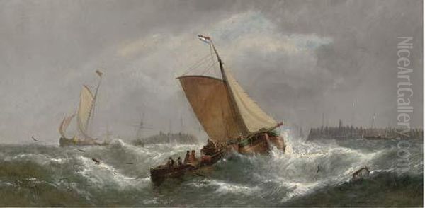 Dirty Weather - Beating Up Off The Dutch Coast Oil Painting by William Calcott Knell