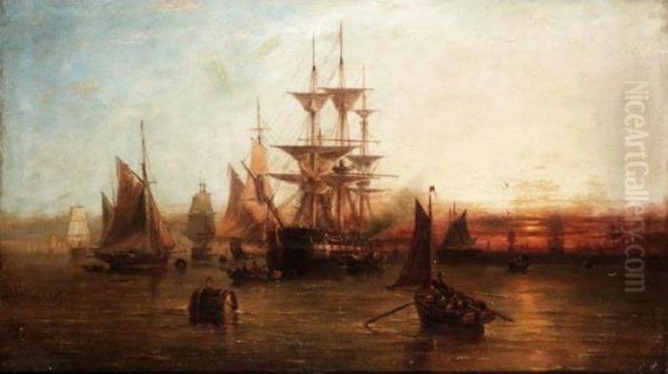 Shipping At The Mouth Of The Thames Oil Painting by William Calcott Knell