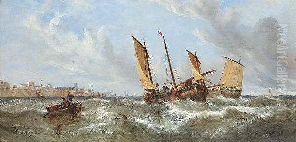 Fishing Boats Off Broadstairs Oil Painting by William Calcott Knell