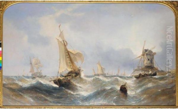 Hauling In The Nets Oil Painting by William Calcott Knell