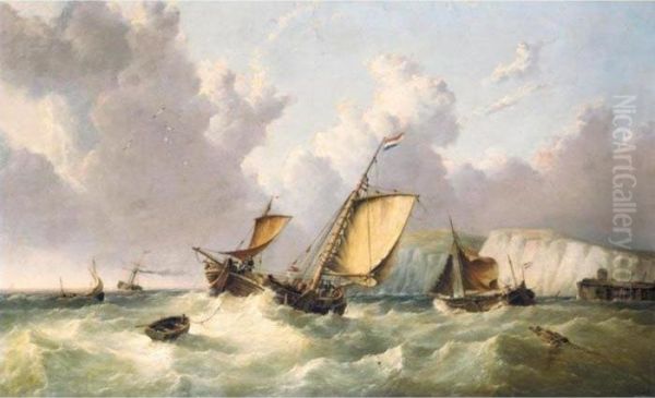 Dutch Shipping Off The Coast Of Dover Oil Painting by William Calcott Knell