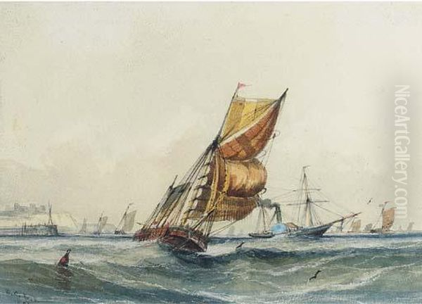 The Channel Packet Running Out Of Dover Oil Painting by William Calcott Knell