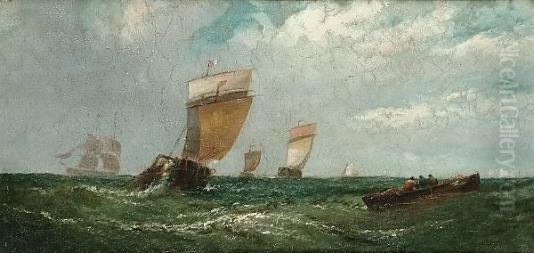 French Smacks Off The Coast; And Off The Coast At Yarmouth Oil Painting by William Calcott Knell