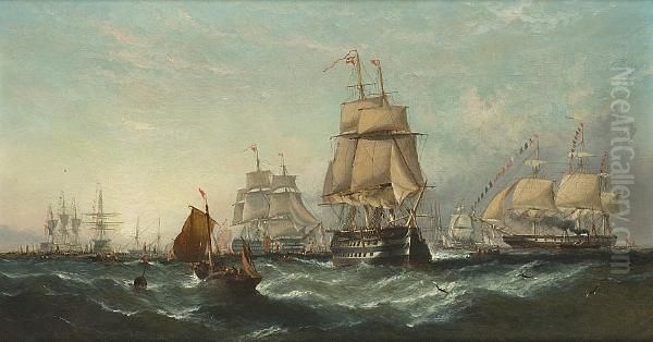 Morning - The Experimental 
Squadron Leaving Spithead, July 5th. 1845; A Breezy Morning In The Downs Oil Painting by William Calcott Knell