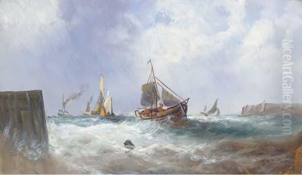 Fishing Vessels In A Squall; And Fishing Vessels Returninghome Oil Painting by William Calcott Knell