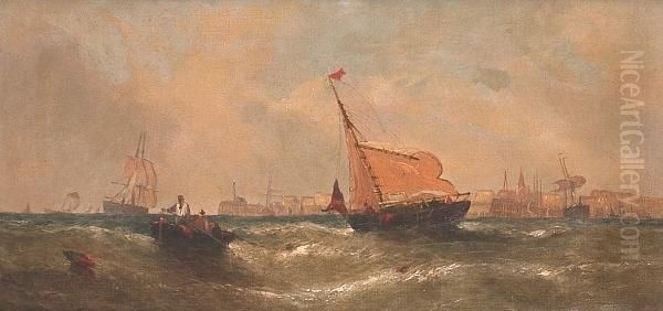 Fishing Boats Off Brixham Oil Painting by William Calcott Knell