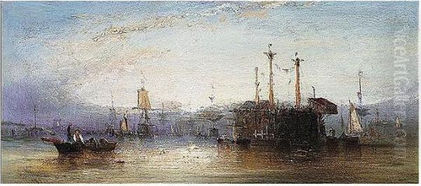 Shipping In Harbour Oil Painting by William Calcott Knell