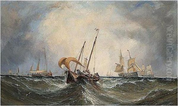 Hauling In The Catch Oil Painting by William Calcott Knell