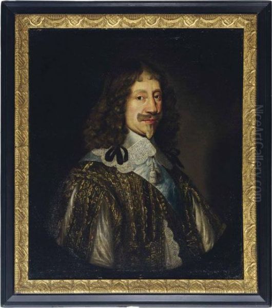 Portrait Of A Gentleman, In A Painted Oval Oil Painting by Sir Godfrey Kneller