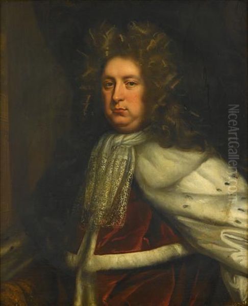 Portrait Of A Nobleman In Ermine Robe, Said To Be Louis Xiv Oil Painting by Sir Godfrey Kneller