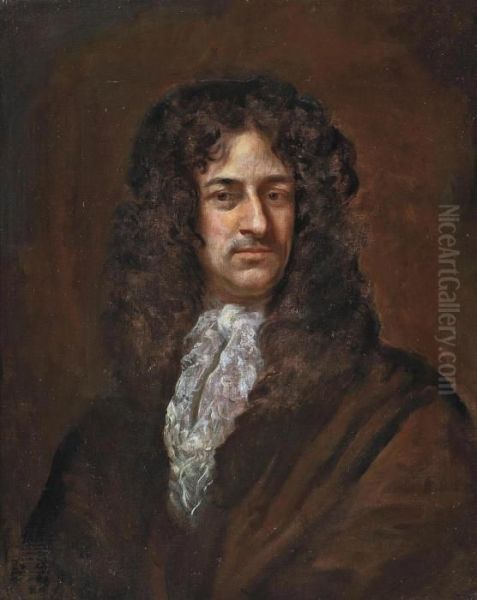 Portrait Of A Gentleman, 
Traditionally Identified As Charles Ii (1630-1685), Bust-length, In 
Brown Robes And Lace Cravat Oil Painting by Sir Godfrey Kneller