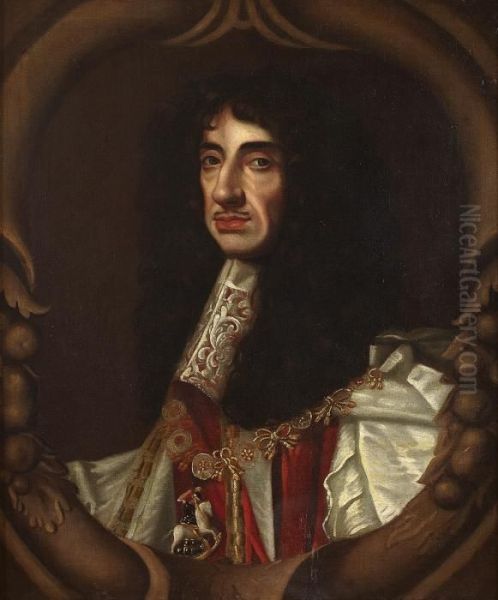 Half Length Portrait Of King Charles Ii Oil Painting by Sir Godfrey Kneller