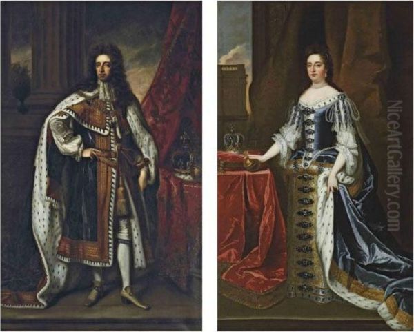 Portrait Of King William Iii , 
Full-length, In Robes Of State, Beside A Table With The Crown And Orb Oil Painting by Sir Godfrey Kneller