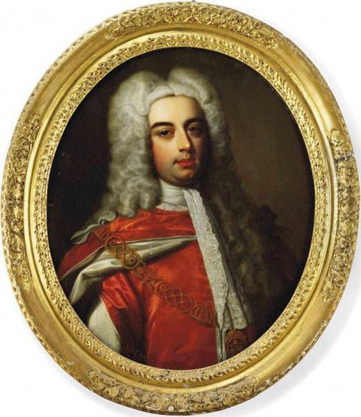 Portrait Of A Gentleman 
Traditionally Identified As Sir Charlesgunter Nicol, Knight Of The Bath,
 (d. 1743), Bust-length, In A Rustcloak And Lace Stock, Wearing The 
Order Of The Bath Oil Painting by Sir Godfrey Kneller