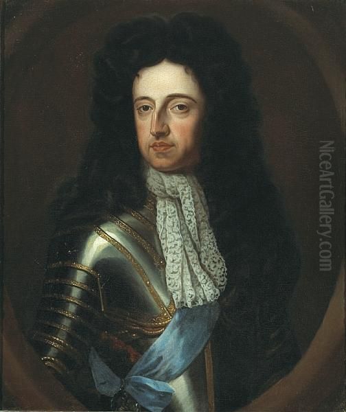 A Portrait Of William Iii, Half-length,wearing Armour Oil Painting by Sir Godfrey Kneller