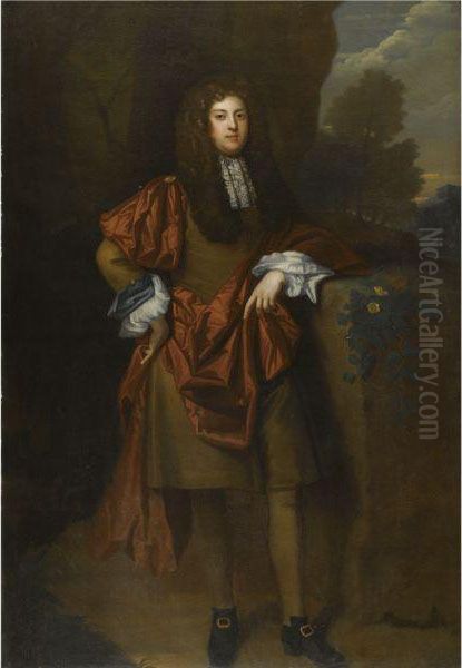 Portrait Of A Gentleman, Full Length Oil Painting by Sir Godfrey Kneller