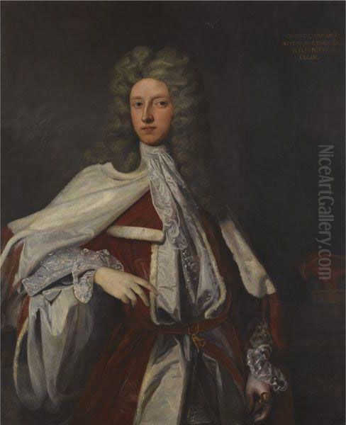 Portrait Of Charles, Lord Bruce 
Wearing Peer's Robes, His Coronet To The Right (1682-1747) Oil Painting by Sir Godfrey Kneller