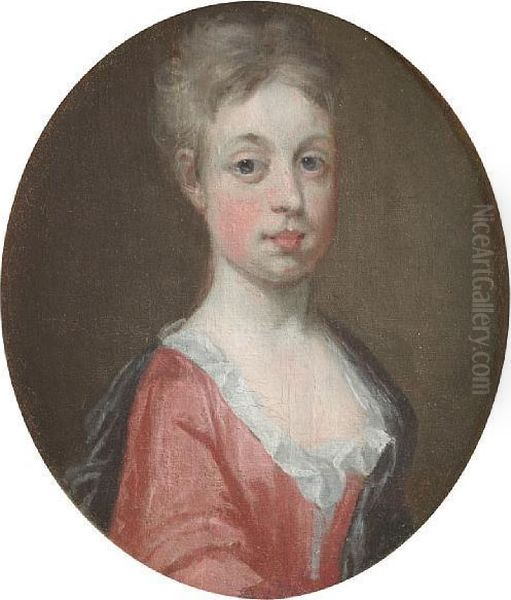 Portrait Of A Girl, Bust-length, In A Pink Dress And Blue Shawl Oil Painting by Sir Godfrey Kneller