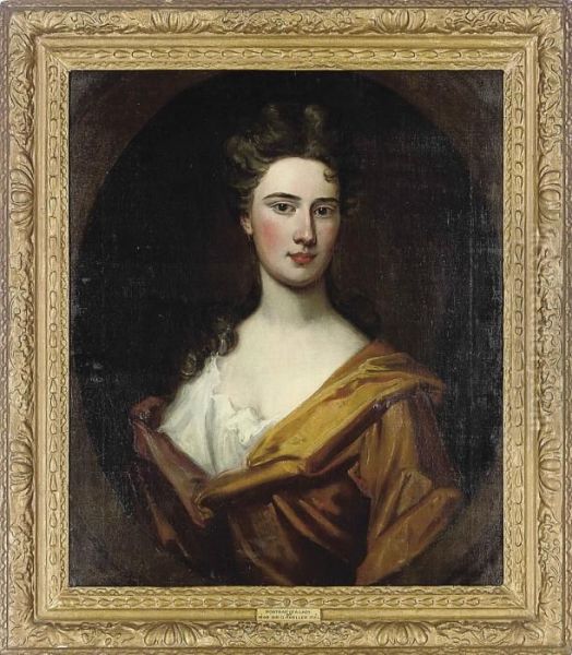 Portrait Of A Lady, Bust-length, In A Brown Dress Oil Painting by Sir Godfrey Kneller