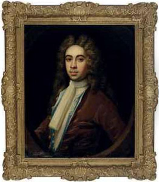 Portrait Of A Gentleman Wearing A Brown Coat Oil Painting by Sir Godfrey Kneller