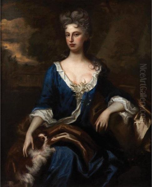 Portrait Of A Lady With Aspaniel Oil Painting by Sir Godfrey Kneller