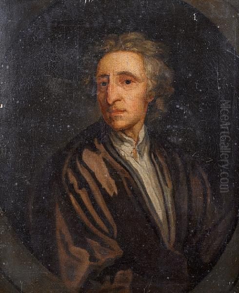 Portrait Of John Locke, Bust-length, In Apurple Mantle And A White Chemise Oil Painting by Sir Godfrey Kneller