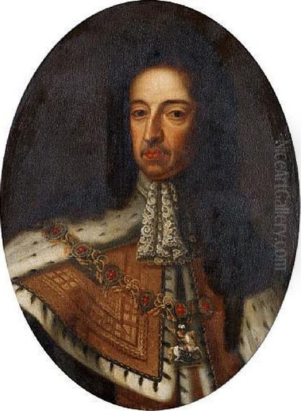 Portrait Of King William Iii, Bust-length,wearing The Chain Of The Order Of The Garter Oil Painting by Sir Godfrey Kneller