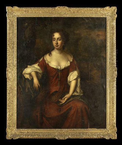 Portrait Of A Lady In A Burgundy Dress Oil Painting by Sir Godfrey Kneller