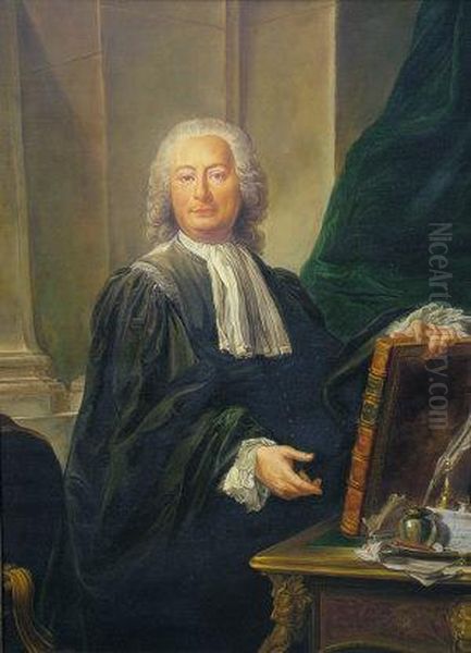 Portrait Of A Gentleman Wearing Black Robes And Grey Powered Wig Oil Painting by Sir Godfrey Kneller