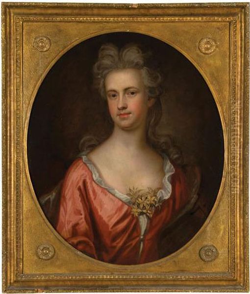 Portrait Of A Lady In A Pink Dress. Oil Painting by Sir Godfrey Kneller