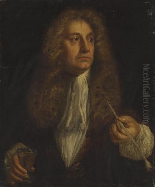 Portrait Of A Gentleman, Bust-length, Holding A Pipe Oil Painting by Sir Godfrey Kneller