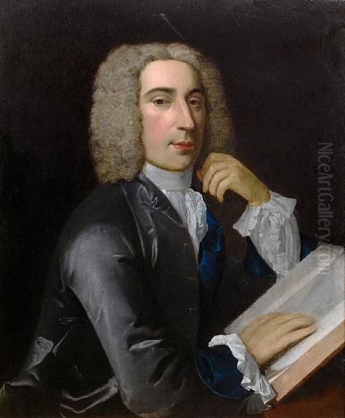 Portrait Of A Gentleman, Said To
 Be Dr Johnthorneycroft, Seated, Half-length, In A Grey Coat With A 
White Lacejabot Oil Painting by Sir Godfrey Kneller