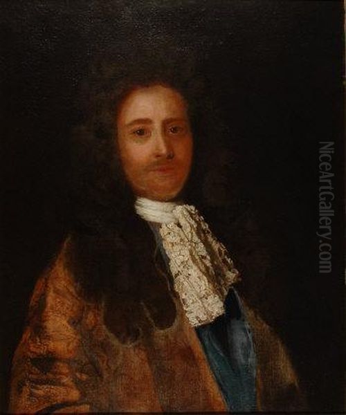 Wearinga Brown Velvet Coat And Lace Cravat Oil Painting by Sir Godfrey Kneller