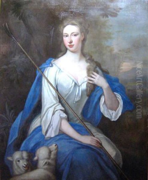 Portrait Of A Lady With Sapphire Locket And Lambs Oil Painting by Sir Godfrey Kneller