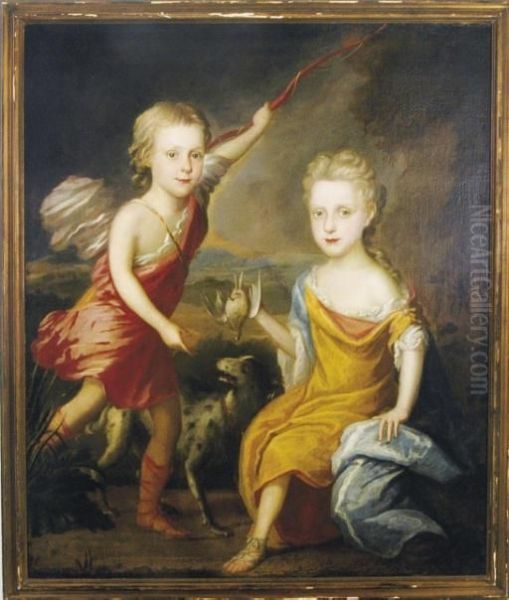 Children In Classical Dress, Hunting Birds Oil Painting by Sir Godfrey Kneller