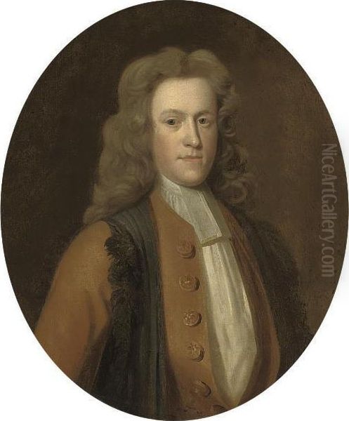 Portrait Of A Gentleman, Bust-length, In A Yellow Coat And Sub-fusc Oil Painting by Sir Godfrey Kneller