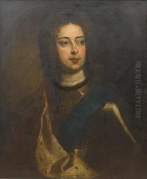 Portrait Of John Churchill, 1st 
Duke Of Marlborough, Bust-length, In Armour With An Ermine Trimmed Robe 
And A Sash Of The Order Of The Garter Oil Painting by Sir Godfrey Kneller