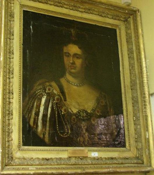 Period Portrait Of Queen Anne Wearing The Garter Of St George Oil Painting by Sir Godfrey Kneller