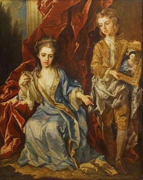 Doble Retrato De Nina Y Nino, De Cuerpo Entero Oil Painting by Sir Godfrey Kneller