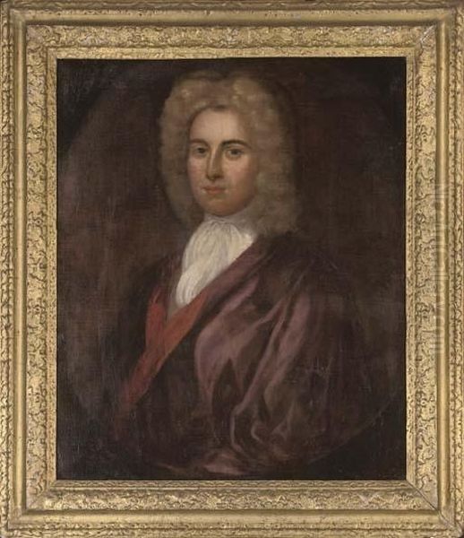 Portrait Of A Gentleman, Half-length, In A Purple Coat Oil Painting by Sir Godfrey Kneller