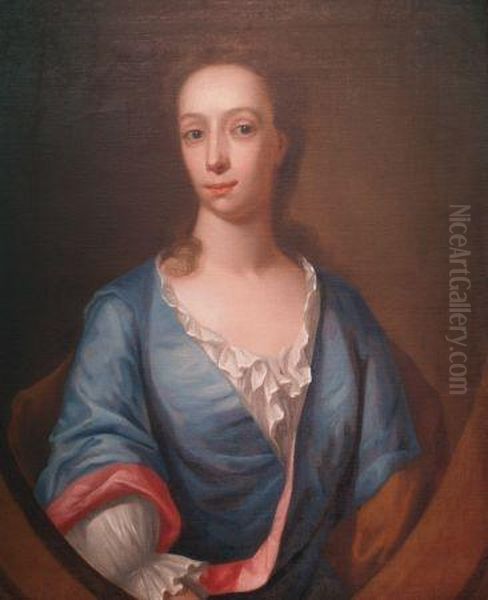 Lady In A Blue Gown Oil Painting by Sir Godfrey Kneller