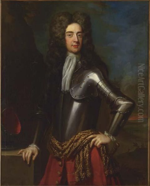 Portrait Of A Military 
Commander, Said To Be Colonel Leigh, Standing Three-quarter-length, In 
Armour Oil Painting by Sir Godfrey Kneller