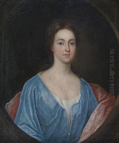 Half Length Portrait Of A Young Woman In A Blue Gown Oil Painting by Sir Godfrey Kneller