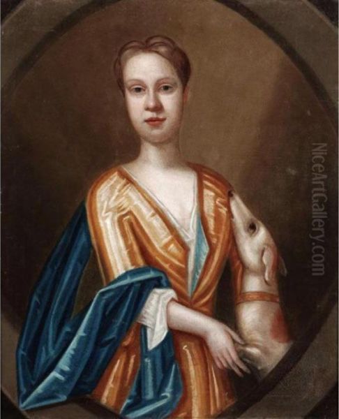 Portrait Of A Lady And Her Dog Oil Painting by Sir Godfrey Kneller