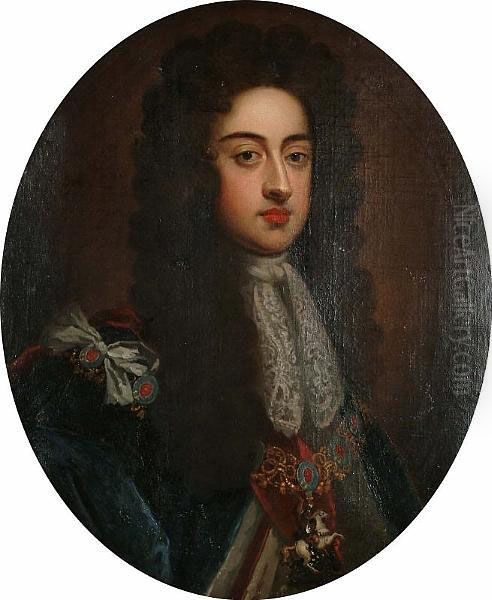 Portrait Of Prince George Of Denmark, Bust-length, In Garter Robes Oil Painting by Sir Godfrey Kneller