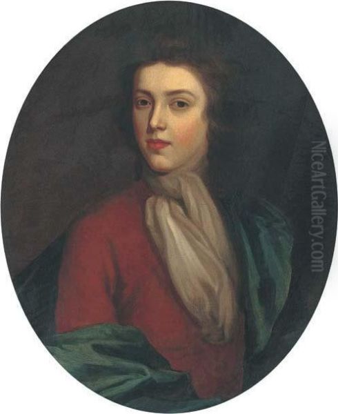 Portrait Of A Gentleman, Bust-length, In A Brown Coat And Bluewrap Oil Painting by Sir Godfrey Kneller