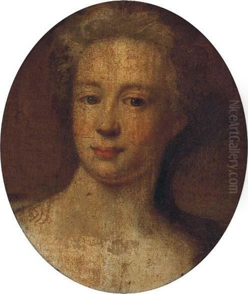 Portrait Of A Lady, Head-and-shoulders, Oval Oil Painting by Sir Godfrey Kneller