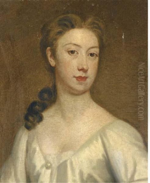 Portrait Of A Lady, Bust-length, In A White Dress Oil Painting by Sir Godfrey Kneller