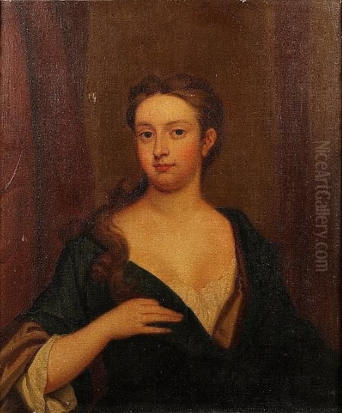 Portrait Of Dorothy, Viscountess
 Townshend, Nee Walpole, Half-length, In A Plum Dress With A Blue Wrap Oil Painting by Sir Godfrey Kneller