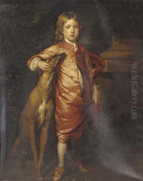 Portrait Of A Boy, Full-length, In Van Dyck Costume, With A Greyhound, In A Landscape Oil Painting by Sir Godfrey Kneller